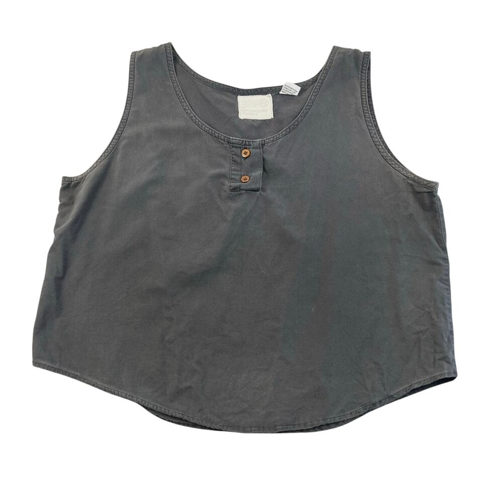 The Happy Campground Clothing Co Gray Cropped Cotton Henley Tank Top L Y2K